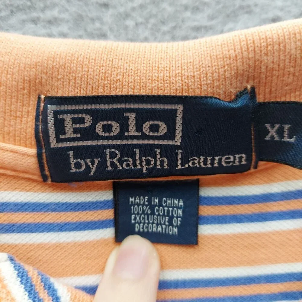 Polo Ralph Lauren Mens Orange & Blue Striped‎ Polo Shirt XL 100% Cotton